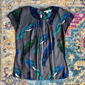 Boden Gray Peacock Print Shirt- Size US 4